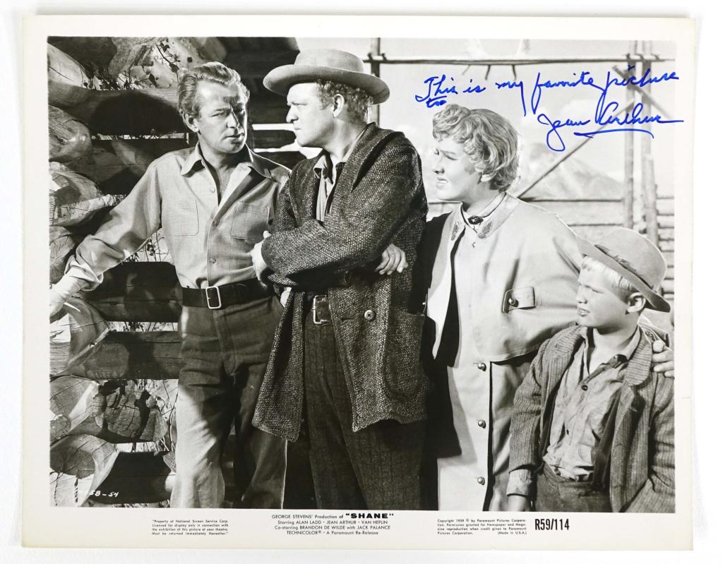 Jean Arthur Autograph: Jean Arthur signed 8 x 10" black and white publicity picture for the film "Shane". ** Lot 14 makes the following guarantee: If either Professional Sports Authenticator (PSA) or Beckett Global, or Jame