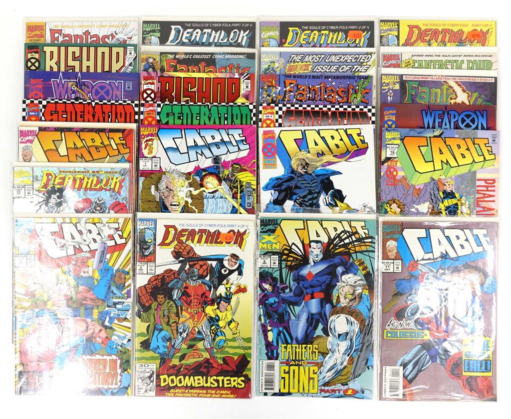 Assortment of 25 Marvel Comics: Assortment of 25 Marvel Comics. Includes The Fantastic Four, Deathlok, Cable, Generation Next, Weapon X & Bishop. (Group M).