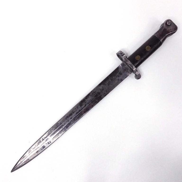 British Model 1888 Bayonet: Wilkinson, London. Marked with war department marks and crowned VR. Blade length is 12". Overall length is 16 3/4".