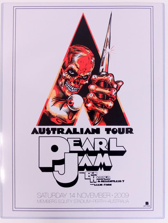 2009 Pearl Jam w/ Ben Harper Orig. Concert Poster: Nov. 14, 2019 Clockwork Orange Poster, Perth, Australia Ben Brown Show Edition (Plastic Sleeve not included) 18" x 24"