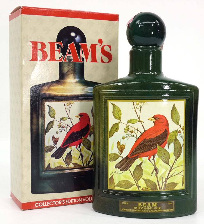 Beam's Scarlet Tanager Decanter: IF YOU MAY NEED SHIPPING YOU MUST SPEAK WITH IAN BEFORE BIDDING ON BOTTLES. Beam's Scarlet Tanager Decanter Kentucky Whiskey A Blend (80 Proof, 750ml).