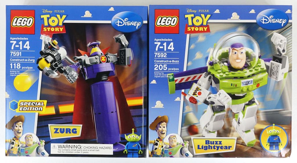 2 Toy Story Lego Sets: 2 Toy Story Lego Sets. Includes 1 Zurg & 1 Buzz Lightyear figure. Still in their original boxes completely unused.