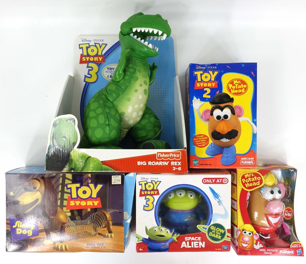 Toy Story Toys - Potato Head, Rex, Slinky Dog: Assortment Of Toy Story Toys. Includes Mr. & Mrs. Potato Head, Space Alien, Slinky Dog & Big Roarin' Rex.