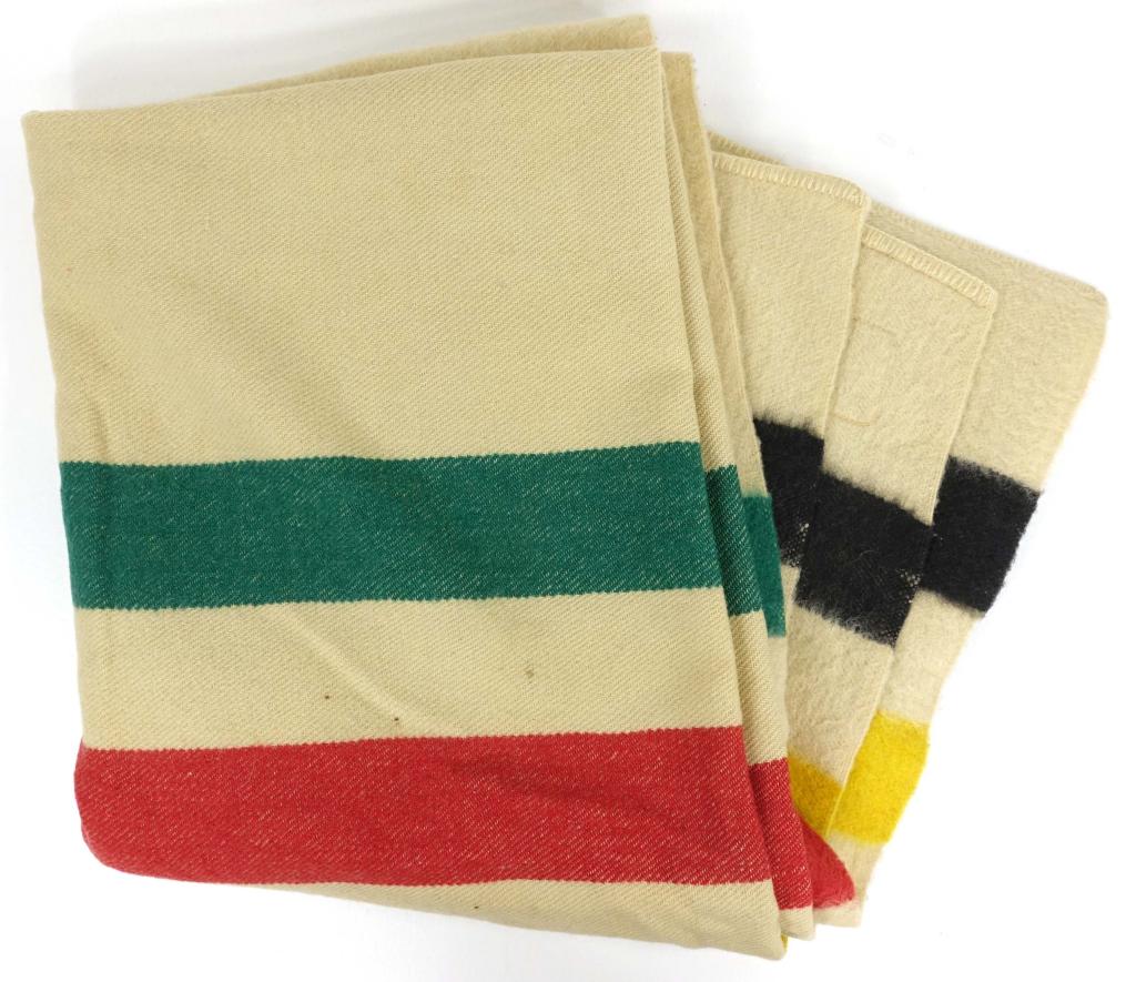 Vintage Whitney Point Blanket - Hudson Bay Style: Whitney Point Hudson Bay Blanket. Made in England. 64 x 80". NOTE: 1/13/21, 1:17am CONDITION UPDATE: 5 small holes (largest is size of a pencil eraser) and some light staining noted.