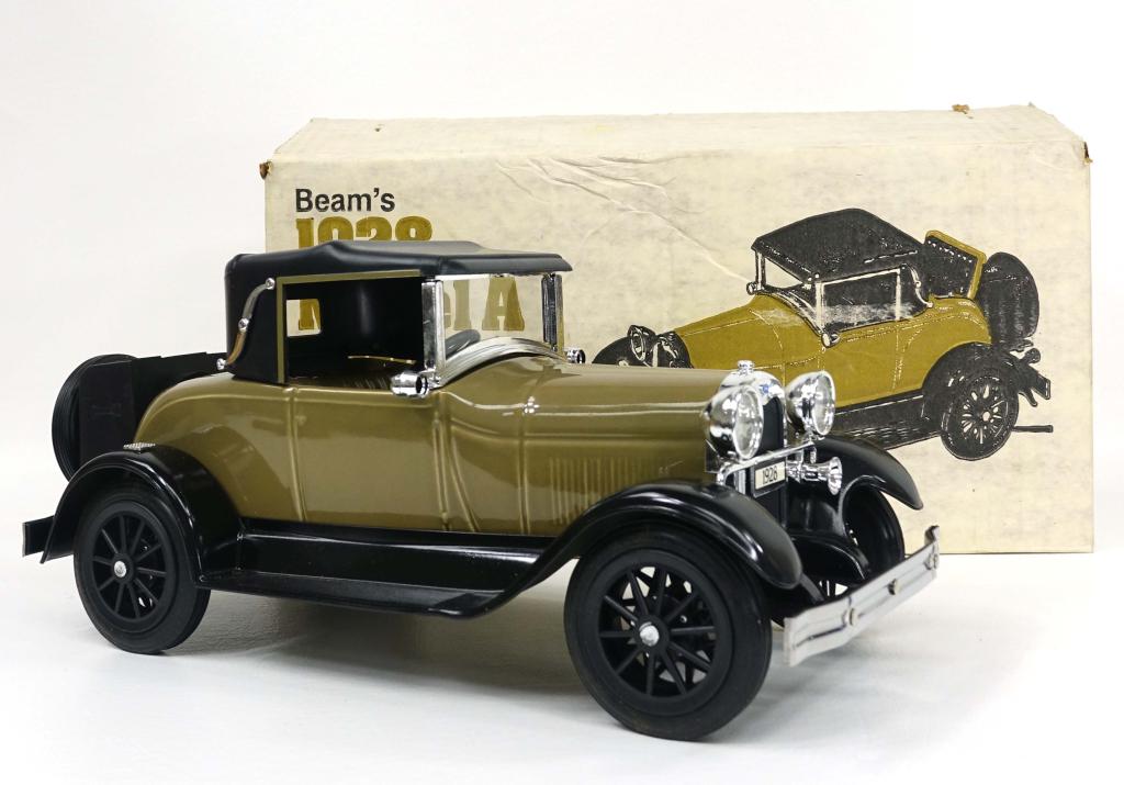 Jim Beam 1928 Model A Ford Decanter: ***IF YOU MAY NEED SHIPPING PLEASE GIVE US A CALL AT 847-625-0555 BEFORE BIDDING ON BOTTLES!*** Jim Beam 1928 Model A Ford Decanter: Whiskey Bourbon. 750ml. 80 proof. Sealed in box.