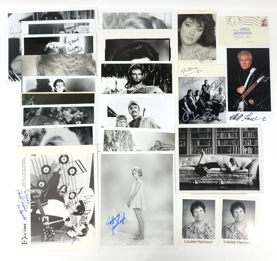 Large Autograph Lot, S. King, J. Leigh...: 8 x 10 black and white signed photos: Celeste Holm, Ruth McCartney, Jonathan Frid, Burgess Meredith, Stephen King, Janet Leigh (3 different signed photos), Reba McIntyre, Steve Reeves. 8 1/2 x 11" bla