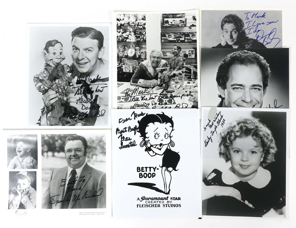 Children's Entertainment Autograph Lot: Signed 8 x 10" black and white pictures: Mae Questel (Betty Boop), Howdy Doody (w. Buffalo Bob - 2 different pictures), Shirley Temple Black, Barry Williams, Danny Bonaduce, Spanky McFarland. ** Lot 1