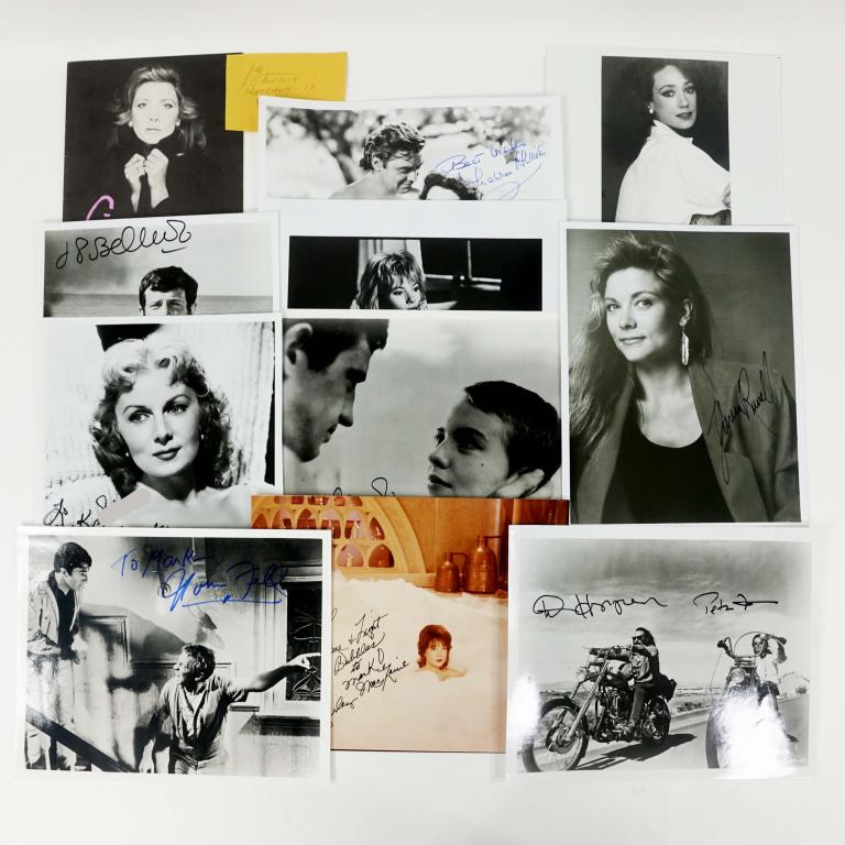 Large Autograph Lot - Hopper, Fonda, Dunaway...: Signed 8 x 10" black and white pictures: Dennis Hopper & Peter Fonda double signed "Easy Rider" picture, Theresa Russell, Rebecca DeMornay, Maureen O'Sullivan (as Jane from "Tarzan"), Norman Fell. Fay