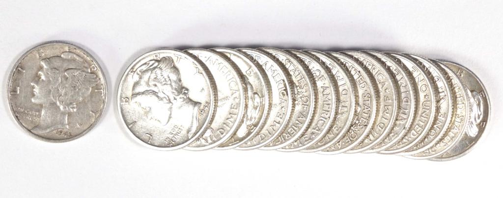 Mercury Dimes Nicer Quality (15): 15 Mercury dimes - nicer looking Mercs! 90% silver.