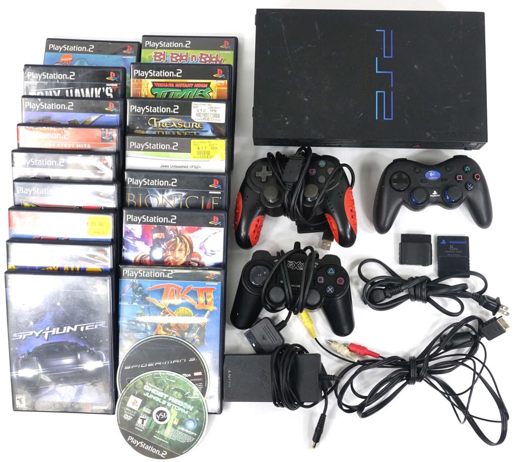 Playstation 2 (With 3 Controllers & 20 Games!): Playstation 2 (With 3 Controllers & 20 Games!). Many of the classics are here and it also has all the necessary cords in order to play!