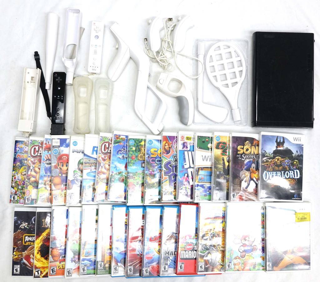 Wii U Console (With 30 Games + Accessories!): Wii U Console (With 30 Games + Accessories!). Includes many classic Wii games & also (2) Wii controllers. However it's missing the Wii U game pad and some of the necessary cords to power the console.