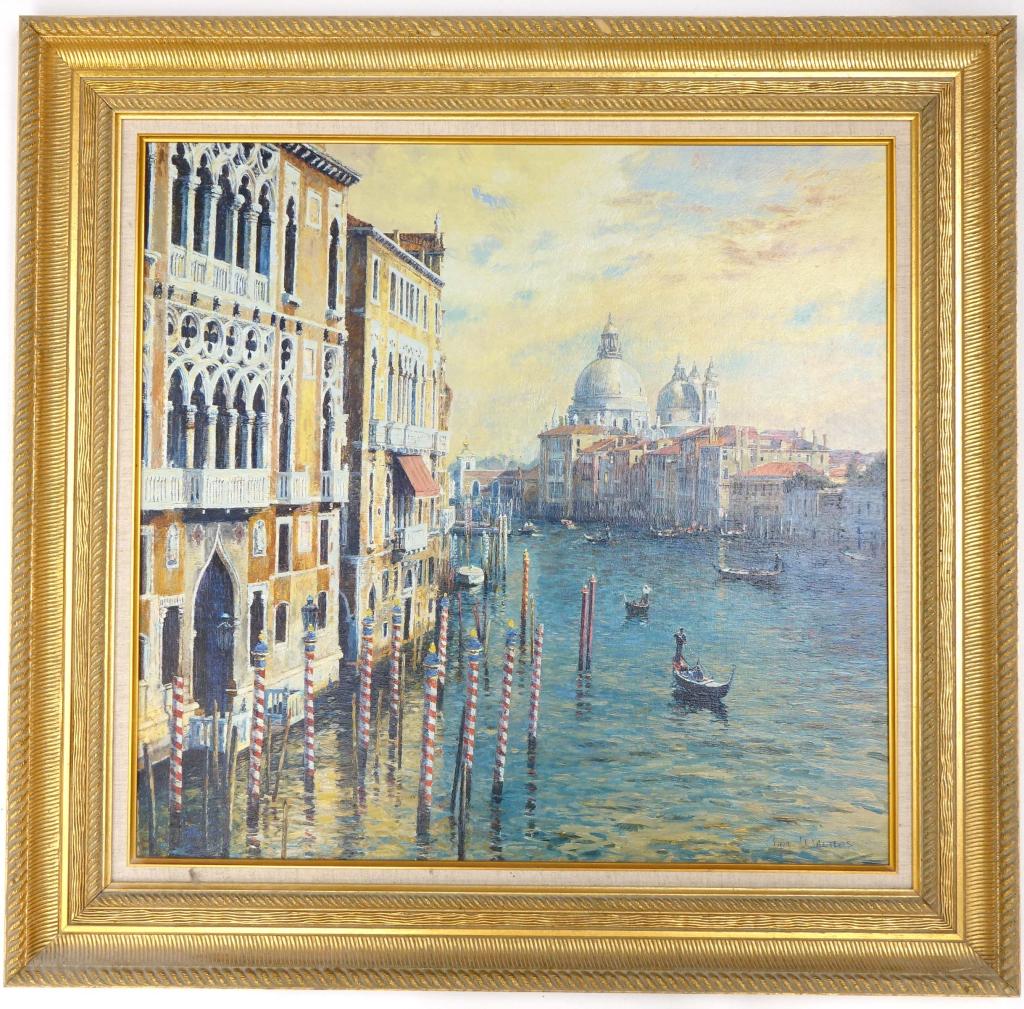 Curt Walters "The Opal Venice": Artist Enhanced Oil Painting, from The Museum Shop Brushstrokes Collection. 34" x 34". 34" x 34". LOCAL PICK UP or THIRD PARTY SHIPPING ONLY.
