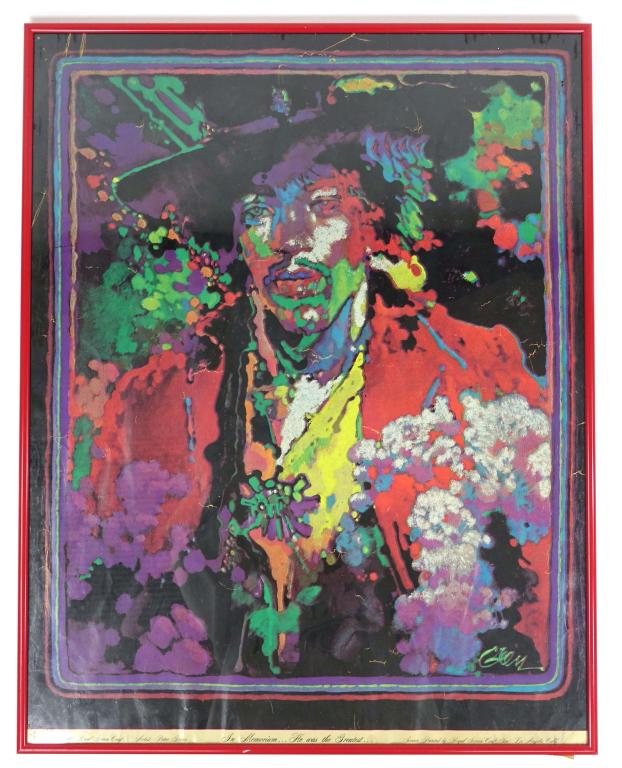 1970 Jimi Hendrix Screen Print (Black Light): 1970 Jimi Hendrix Screen Print (Black Light). 20 X 26. Small creases / tears visible on close inspection.
