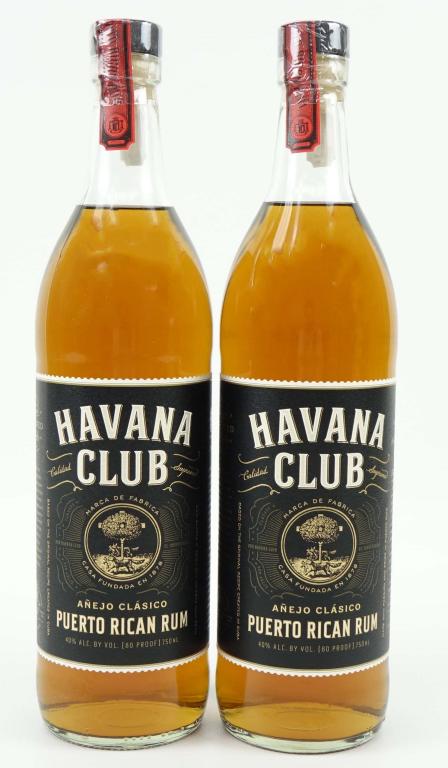 Havana Club Puerto Rican Rum Bottles (2): *** IF YOU'RE NEW TO US AND MAY NEED SHIPPING PLEASE GIVE US A CALL BEFORE BIDDING ON BOTTLES! 847-625-0555 *** Two bottles of Havana Club Puerto Rican Rum: 80 proof, 750ml and sealed.
