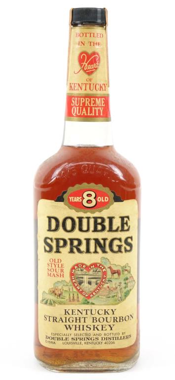 Double Springs Bourbon Whiskey: *** IF YOU'RE NEW TO US AND MAY NEED SHIPPING PLEASE GIVE US A CALL BEFORE BIDDING ON BOTTLES! 847-625-0555 *** Double Springs Kentucky Straight Bourbon Whiskey: 86 proof, 4/5 qt and sealed.