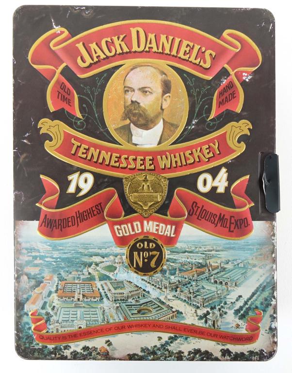 1975 Jack Daniels Whiskey 2 Bottle Tin Box Set: *** IF YOU'RE NEW TO US AND MAY NEED SHIPPING PLEASE GIVE US A CALL BEFORE BIDDING ON BOTTLES. 847-625-0555*** 90 proof, 4/5 qt, and both bottles are sealed.