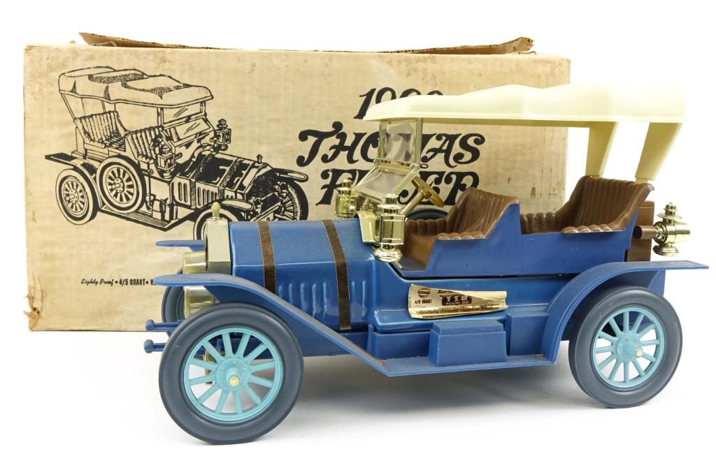 Beam 1909 Thomas Flyer: *** IF YOU'RE NEW TO US AND MAY NEED SHIPPING PLEASE GIVE US A CALL BEFORE BIDDING ON BOTTLES! 847-625-0555 *** 80 proof, 4/5 qt and sealed.