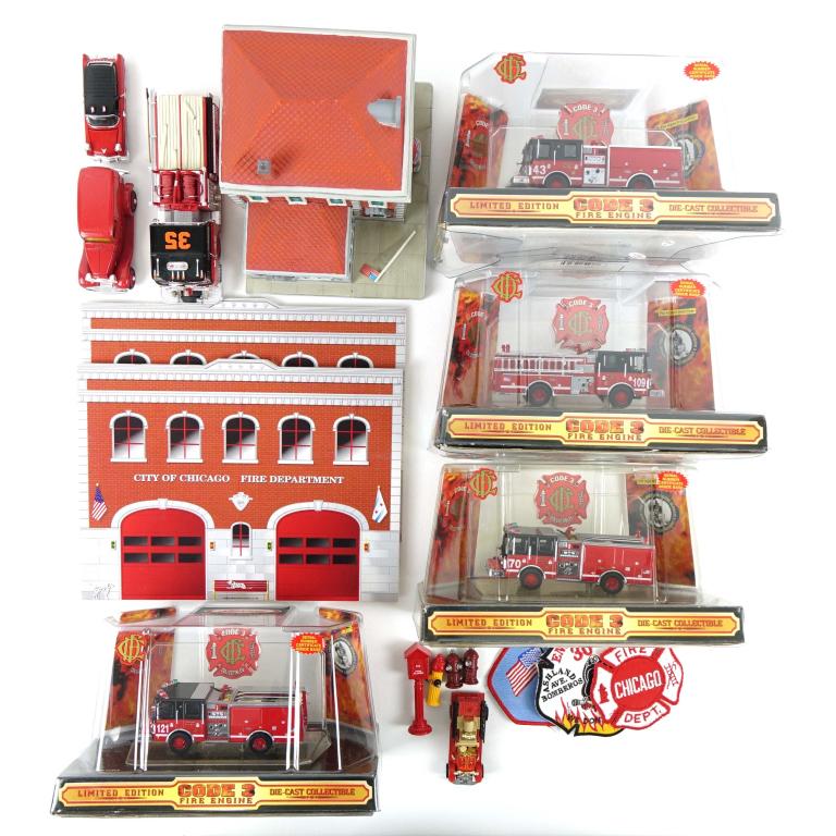 Fire Department Memorabilia! (Patches & More!): Fire Department Memorabilia! Includes 2-D photos of a Chicago firehouse on foam boards, also includes a clay model of Fire Station truck #47. Also includes (3) CFD uniform shoulder patches (Engine Co