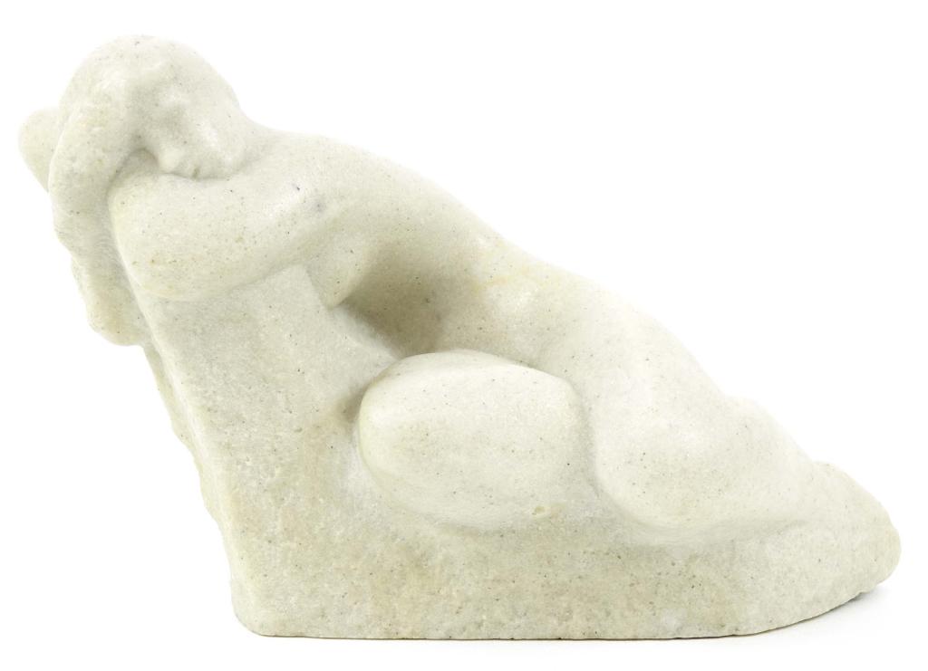 Vincent Glinsky Reclining Nude Stone Sculpture: 11" x 4.25" x 6.5". Signed by "V. Glinsky."
