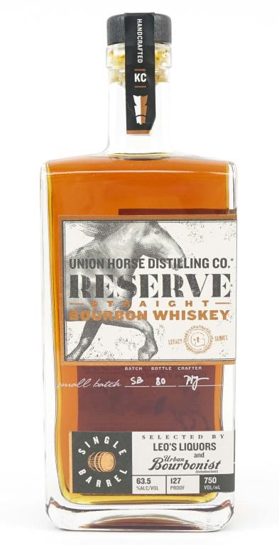 2020 Union Horse Store Pick Small Batch Whiskey: IF YOU MAY NEED SHIPPING YOU MUST SPEAK WITH IAN BEFORE BIDDING ON BOTTLES. 2020 Union Horse Store Pick Small Batch Whiskey Bottle. Selected by Leo's Liquors and Urban. Bottle 80, barreled 11/4/13. Bo