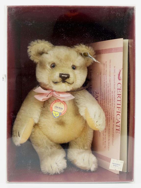 Steiff 1953 Jackie Teddy Bear Replica (In Box): Steiff 1953 Jackie Teddy Bear Replica (In Box). Comes with the original certificate with all the tags still attached as well as the original box.