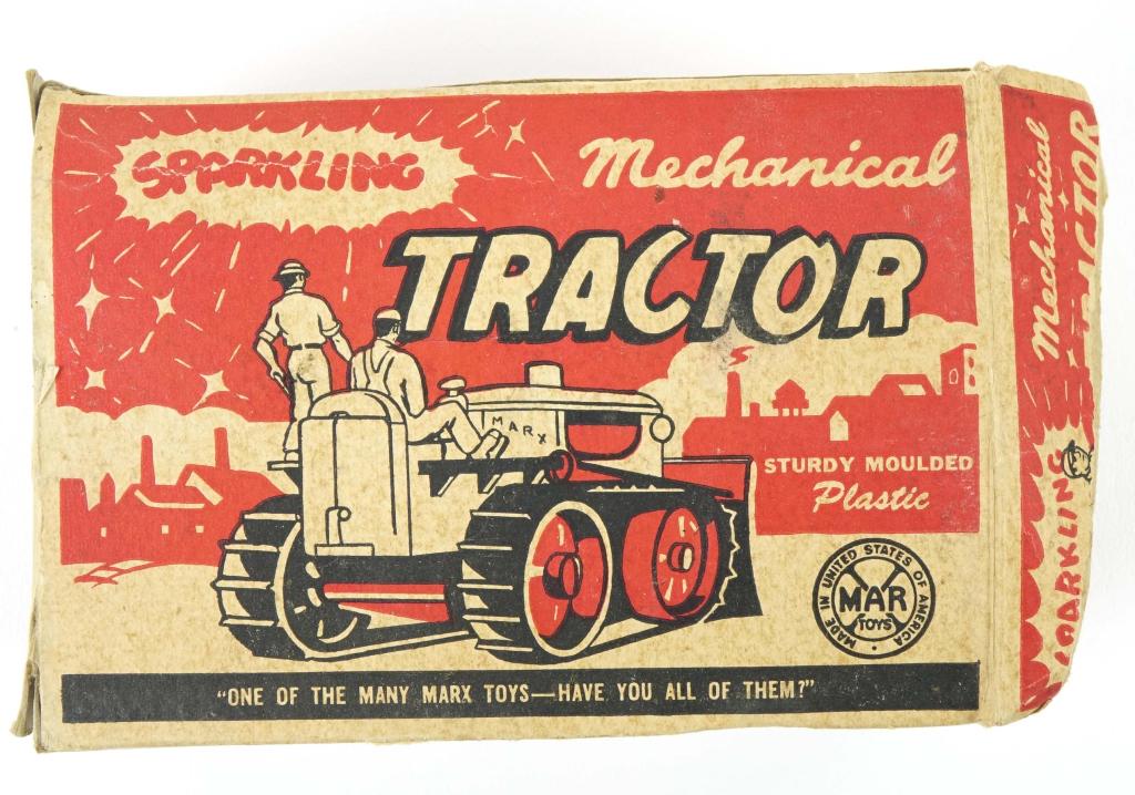 Sparkling Mechanical Tractor: Original packaging, box torn, made in USA.