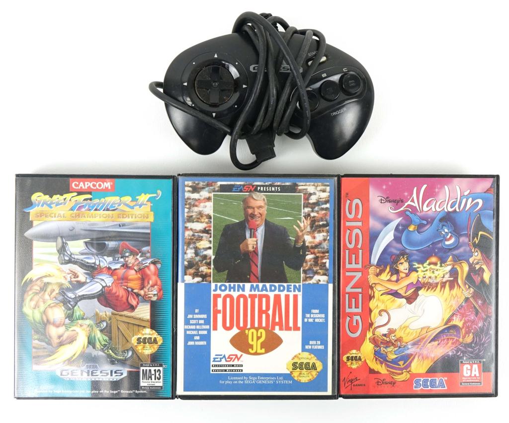 NES & Sega Genesis Game Consoles: NES & Sega Genesis Game Consoles. Includes (3) NES games (World Class Track Meet, Arch Rivals & Bucky O'hare) also includes (2) Sega Genesis games (Street Fighter II & John Madden Football '92). It ap
