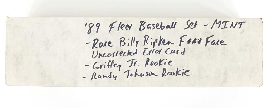 Complete 1989 Fleer Baseball Card Set: Complete 1989 Fleer Baseball Card Set. Includes the ultra rare Billy Ripken FF #616 Error card, as well as the Ken Griffey Jr. & Randy Johnson rookie cards. Appears to have all 660 cards in set howeve