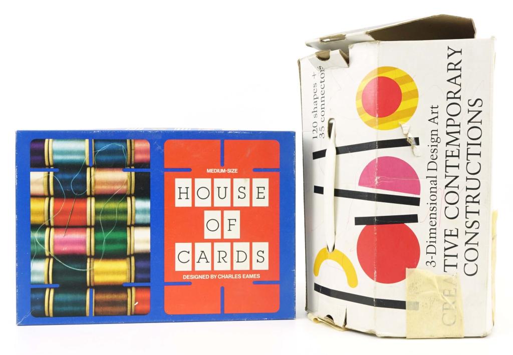 Collectible Games - Eames & Pablo Architecture: House of Cards, designed by Charles Eames. Box in good condition. 3-dimensional design art, Creative Contemporary Constructions, box shows wear / pen marks, Davis-Grabowski, Inc., Fox Spielverlag Pabl