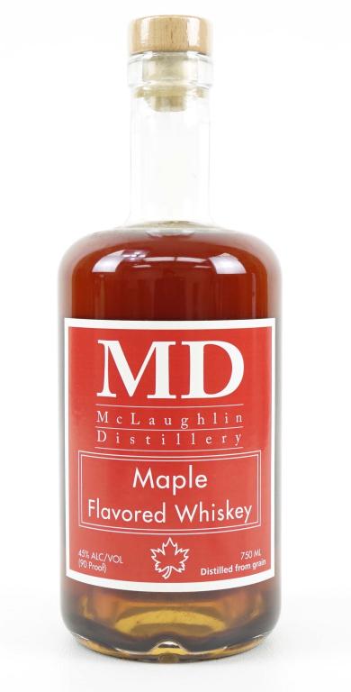2017 McLaughlin Distillery Maple Flavored Whiskey: IF YOU MAY NEED SHIPPING YOU MUST SPEAK WITH IAN BEFORE BIDDING ON BOTTLES. Swickley Pennsylvania. Some sediment. Batch 2.17. Sealed. Date 8-17. 90 proof, 750 ml.