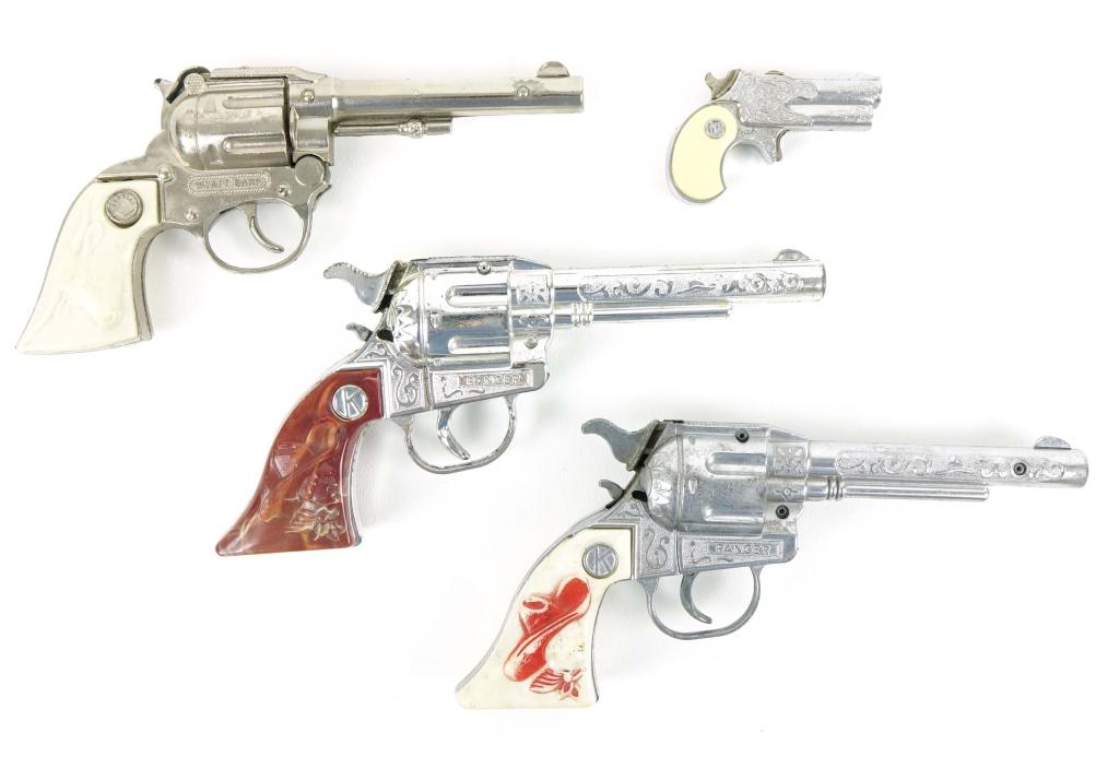 Four Vintage Child's Cap & Derringer Style Guns: Wyatt Earp, Dynamite, and Ramyer (2x).