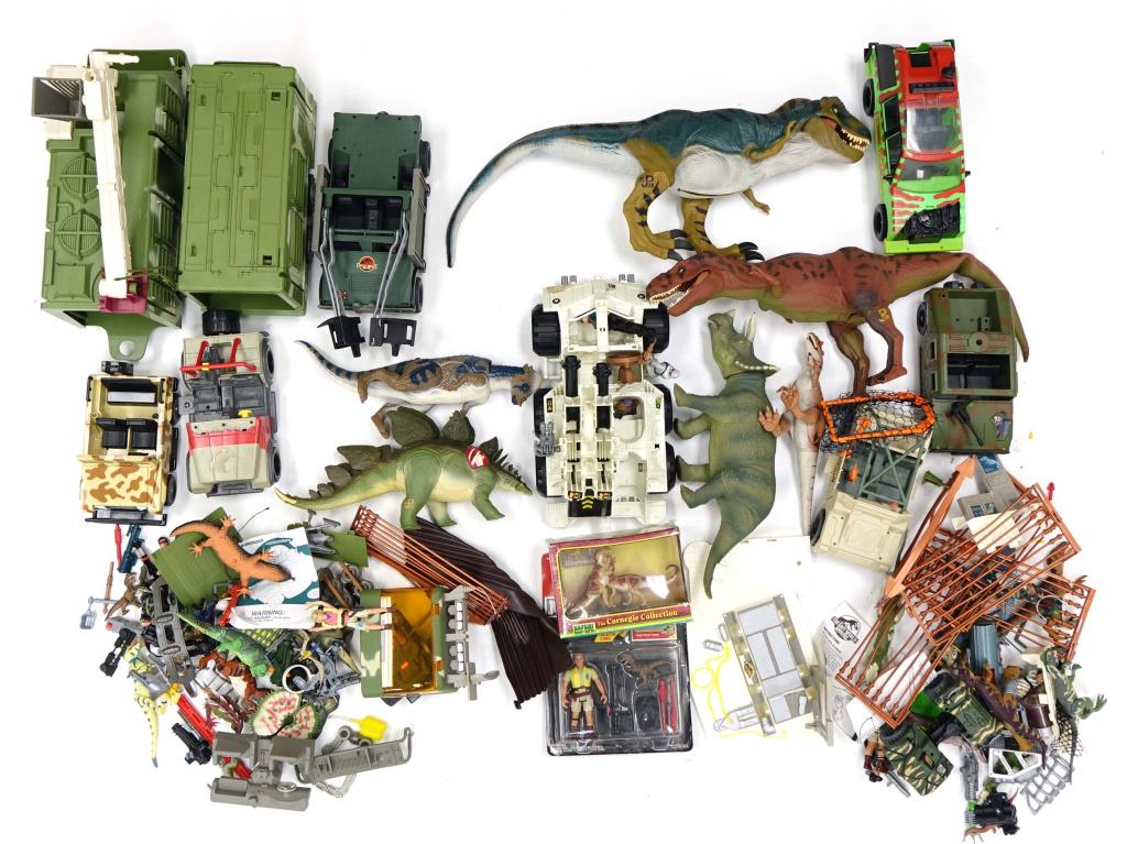 1990s Kenner Hasbro Jurassic Park Toys: 1990s Kenner Hasbro Jurassic Park Toys. Includes tons of figures and vehicles from the 1993 release as well as the late 1990s. All together there's around 30lbs+ of toys.