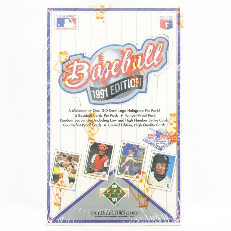 1991 Upper Deck Baseball Cards Sealed Box of Packs: Sealed box of 1991 Upper Deck baseball card packs. Box marked "Find the Hank". Is there an autographed Hank Aaron card in there? But it and find out!