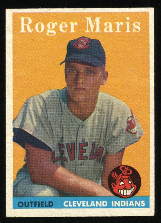 Roger Maris (RC) 1958 Topps Baseball Card #47: 1958 Topps baseball card #307 - Roger Maris (rookie card). The lower right corner is a bit busted, but otherwise this is a really nice card! He was with Cleveland at the time - but who would have thun