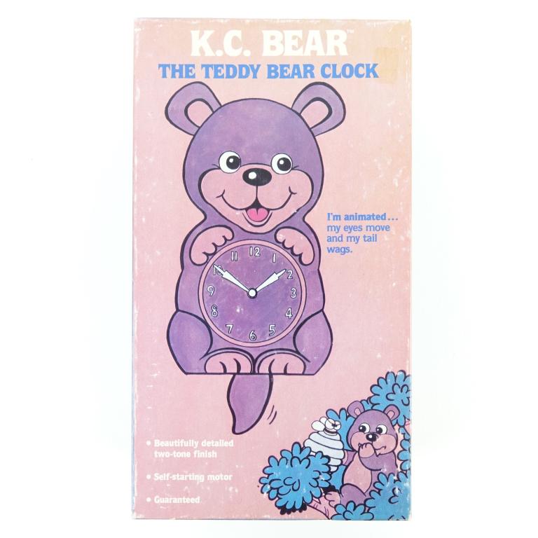 K.C. Bear Teddy Bear Clock - Vintage: In box and in good condition with only very small scratches on the back; Honey Brown & Beige; California Clock Co.