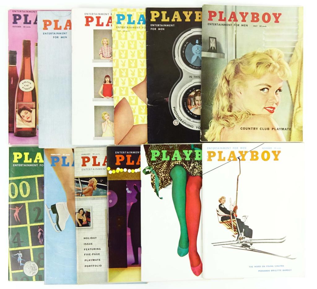 1958 Playboy Magazines (All 12): Entire run of 1958 Playboy Magazines: Issues: January, February, March, April, May, June, July, August, September, October, November, and December. All magazines are in great condition for their age -
