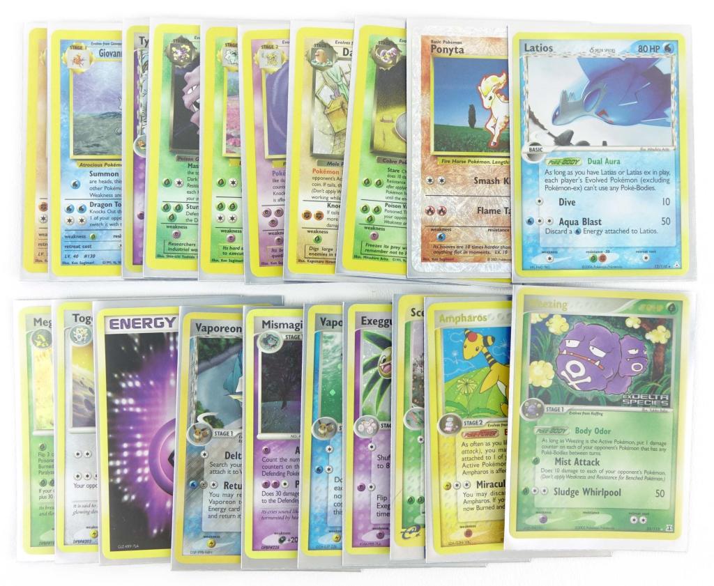 Pokemon Cards - Rare 1990s-2000s Base Set (20): (20) Pokemon Cards (Rare) (1990s-2000s Base Set). Includes Brock's Rhydon (2/132), Giovanni's Gyarados (5/132), Typhlosion (12/101), Dark Weezing (14/82), Nidoqueen (12/130), Alakazam (1/110), Dark Du