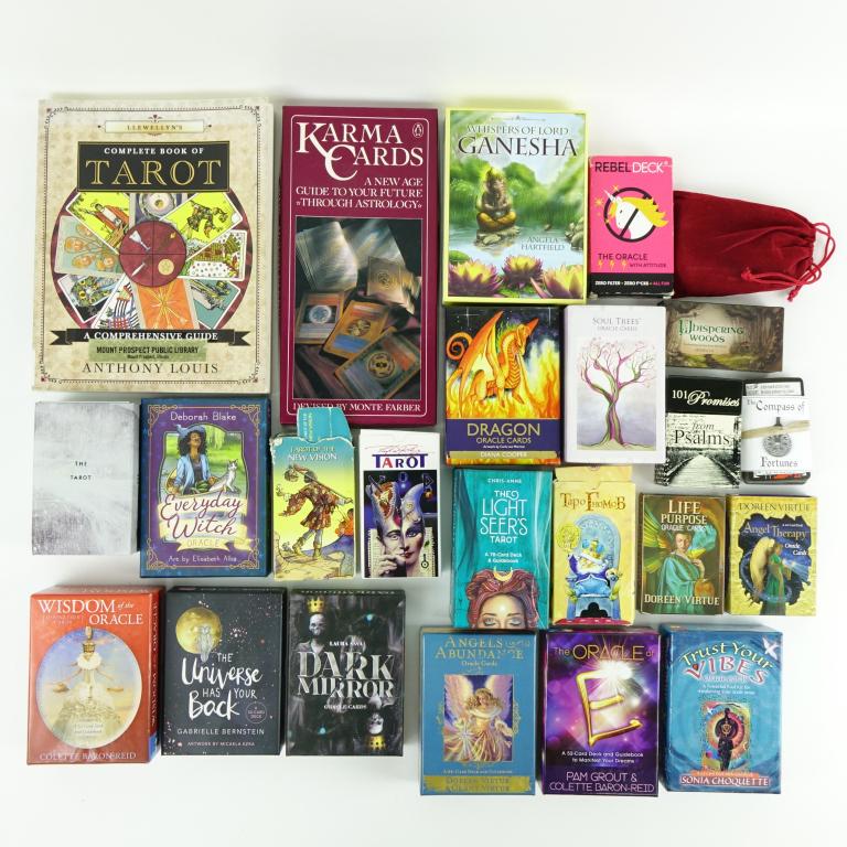 New Age Magick Card Decks: 4 Tarot decks; 19 magick / oracle decks (the "Everyday Witch Oracle" set by Deborah Blake is signed on the inside of the box by Deborah); *Disclaimer: NO guarantee that decks are complete, although bo