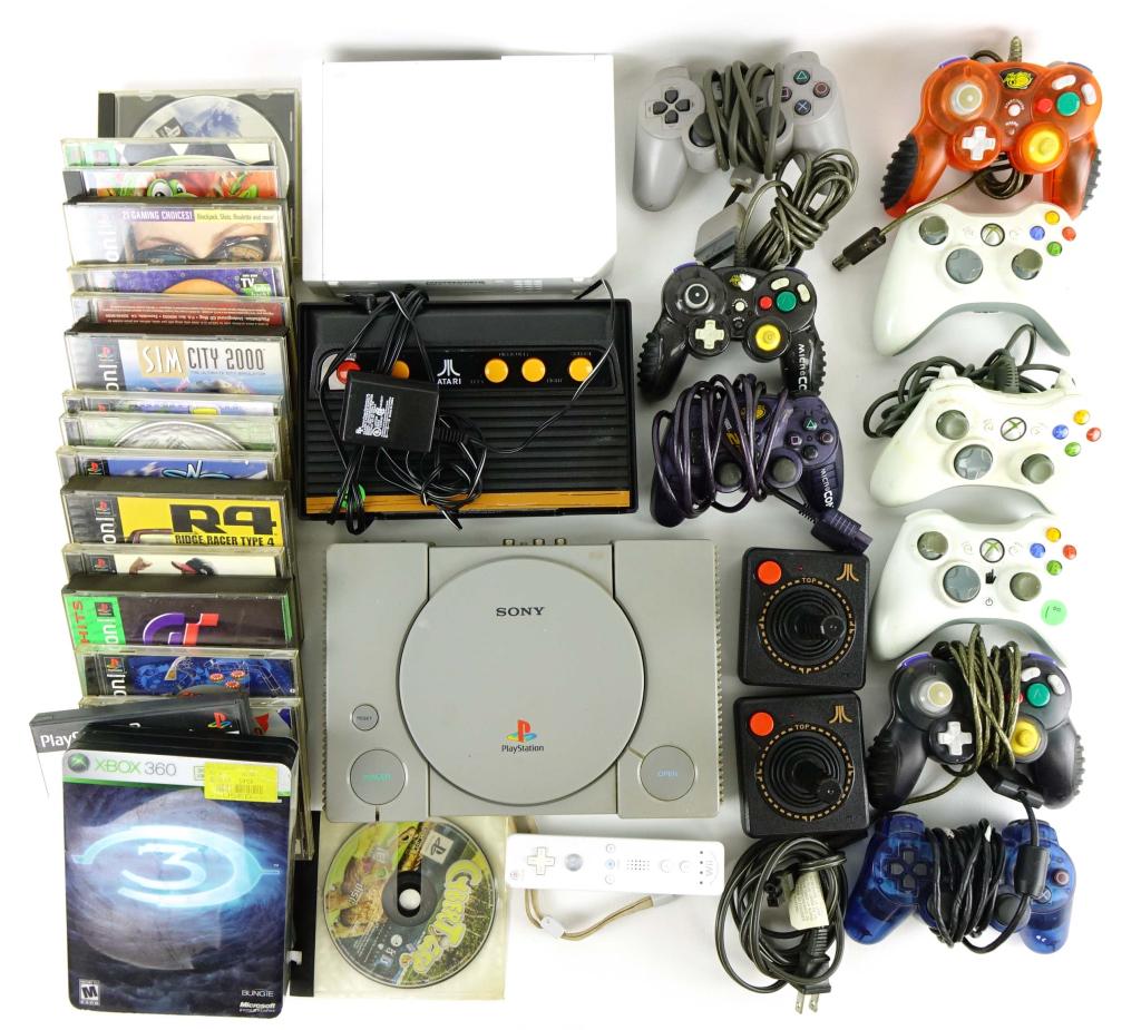 PS1, Wii & Atari Flashback (Games + Accessories): PS1, Wii & Atari Flashback (Games + Accessories). Includes around (15+) PS1 games. We were unable to test the systems because they do not come with all the necessary power cables needed to run them.
