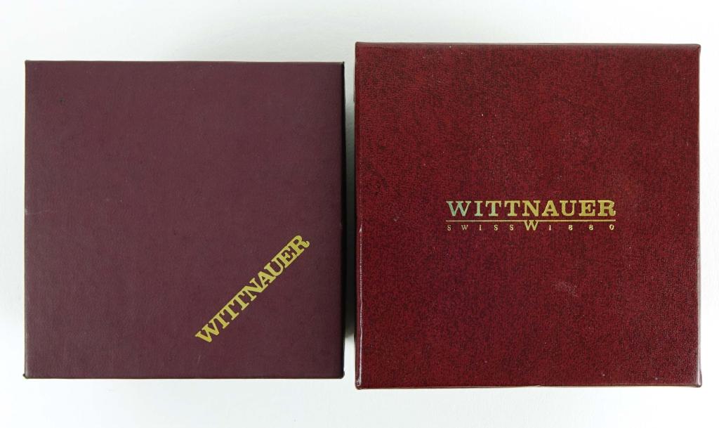 Wittnauer Men's Watches (2): Tank Watch- some scratches to strap; with box and case. Round dial- NOS with box, case and booklets.