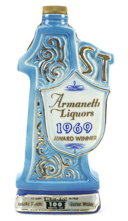 1969 Beam Armanetti Liquors Decanter: *** IF YOU MAY NEED SHIPPING YOU MUST SPEAK WITH IAN BEFORE BIDDING ON BOTTLES 847-625-0555 *** 1969 Beam Armanetti Liquors Decanter: 86 proof, 4/5 qt and sealed.