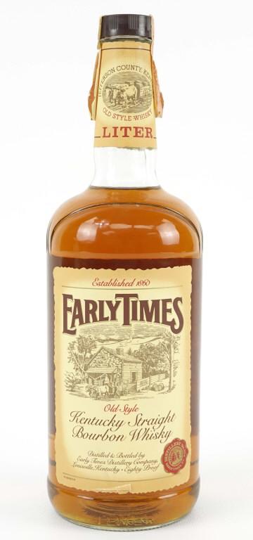 1984 Early Times Straight Whisky: *** IF YOU MAY NEED SHIPPING YOU MUST SPEAK WITH IAN BEFORE BIDDING ON BOTTLES 847-625-0555 *** 1984 Early Times Straight Whisky Bottle: 80 proof, 1 liter and sealed.