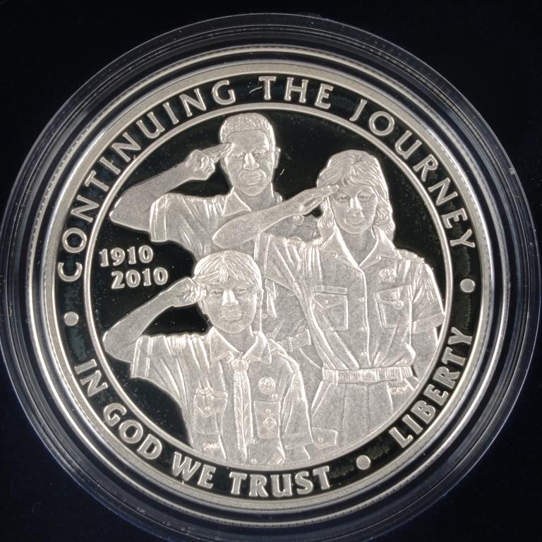 2010-p Boy Scout Centennial Proof Silver Dollar: 2010-p Boy Scout Centennial proof silver dollar. 90% silver. A great gift for scouts and scout leaders!