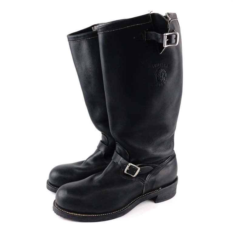 Chippewa 14D Leather Biker Boots: 18" leather motorcycle boots, style 27909. Vibram non-marking soles - good condition, pre-worn.
