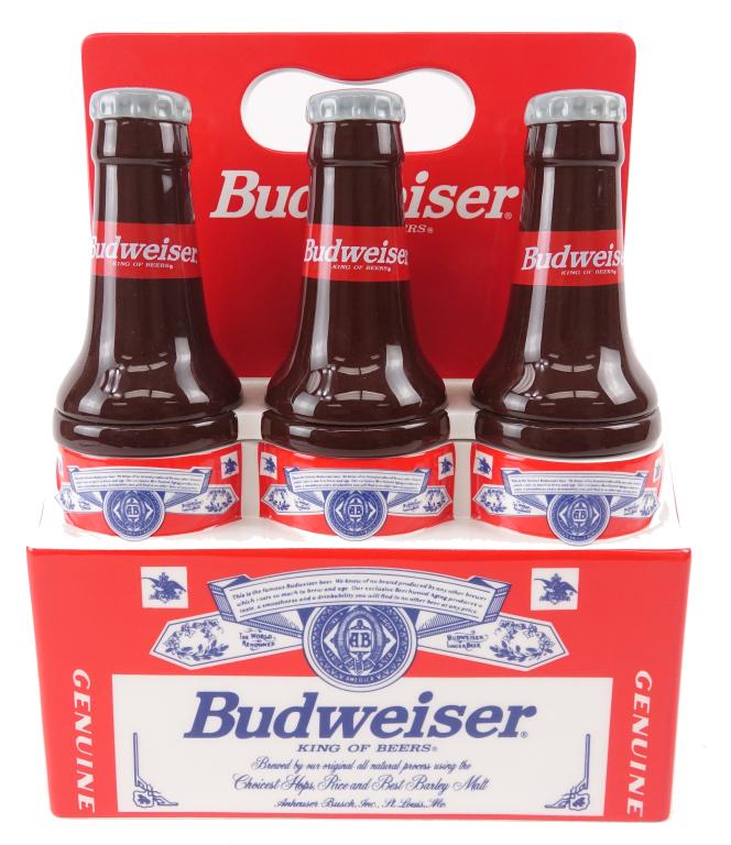 Porcelain Budweiser Cookie Jar: With certificate of authenticity. Reg. number illegible. 9 x 6.5 x 11".
