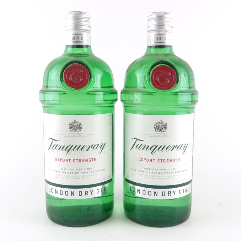 Tanqueray London Dry Gin (2): IF YOU MAY NEED SHIPPING YOU MUST SPEAK WITH IAN BEFORE BIDDING ON BOTTLES. 2 Tanqueray London Dry Gin Bottles (both 47.3%, both 1L). Both Full and Sealed.