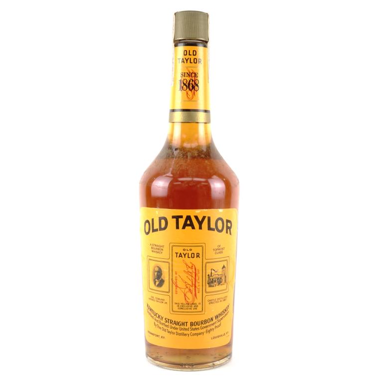 1979 Old Taylor Bourbon Whiskey: ***IF YOU MAY NEED SHIPPING YOU MUST SPEAK WITH IAN BEFORE BIDDING ON BOTTLES. 847-625-0555*** 1979 Old Taylor Bottle: 80 proof, 750ml and sealed.
