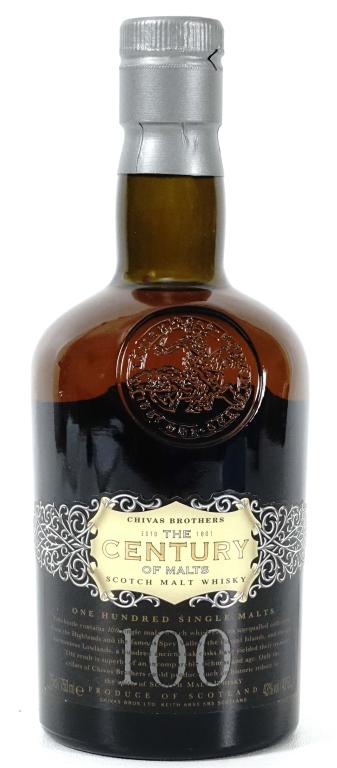 Chivas Century of Malts Whisky (750 ml, 86 Pr): "IF YOU MAY NEED SHIPPING YOU MUST SPEAK WITH IAN BEFORE BIDDING ON BOTTLES. 847-625-0555 " Chivas Brothers "The Century of Malts" Scotch Malt Whisky. Sealed. 750 ml. 86 proof.