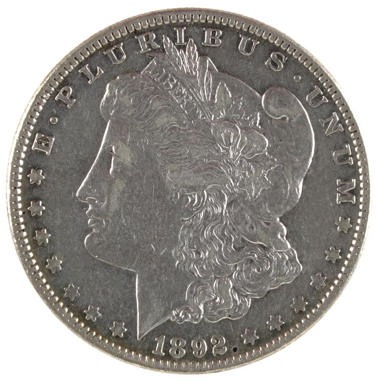 1892 Morgan Silver Dollar (Tougher Date): 1892 Morgan silver dollar (Philadelphia Mint). 90% silver. Mintage was limited to about 1 million cons.