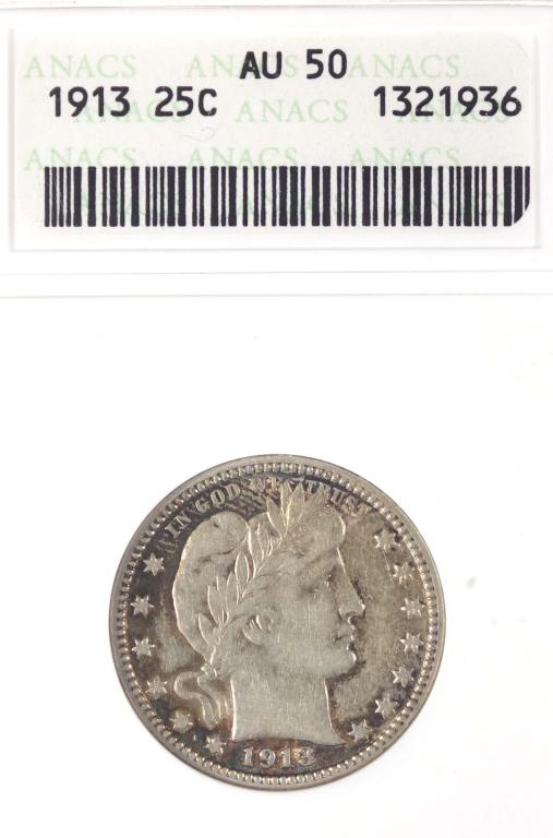 1913 Barber Quarter (ANACS AU50) (1 of 2)